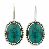 Oval Turquoise Beaded Flange 925 Silver Drop Earrings